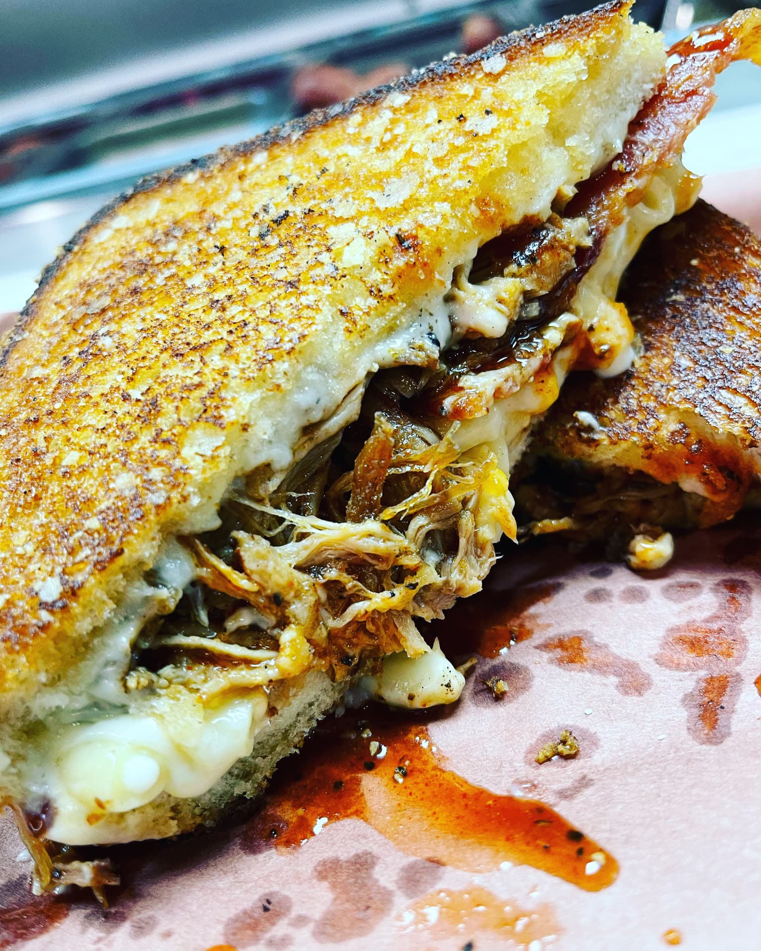 Brisket grilled cheese on toasted sourdough