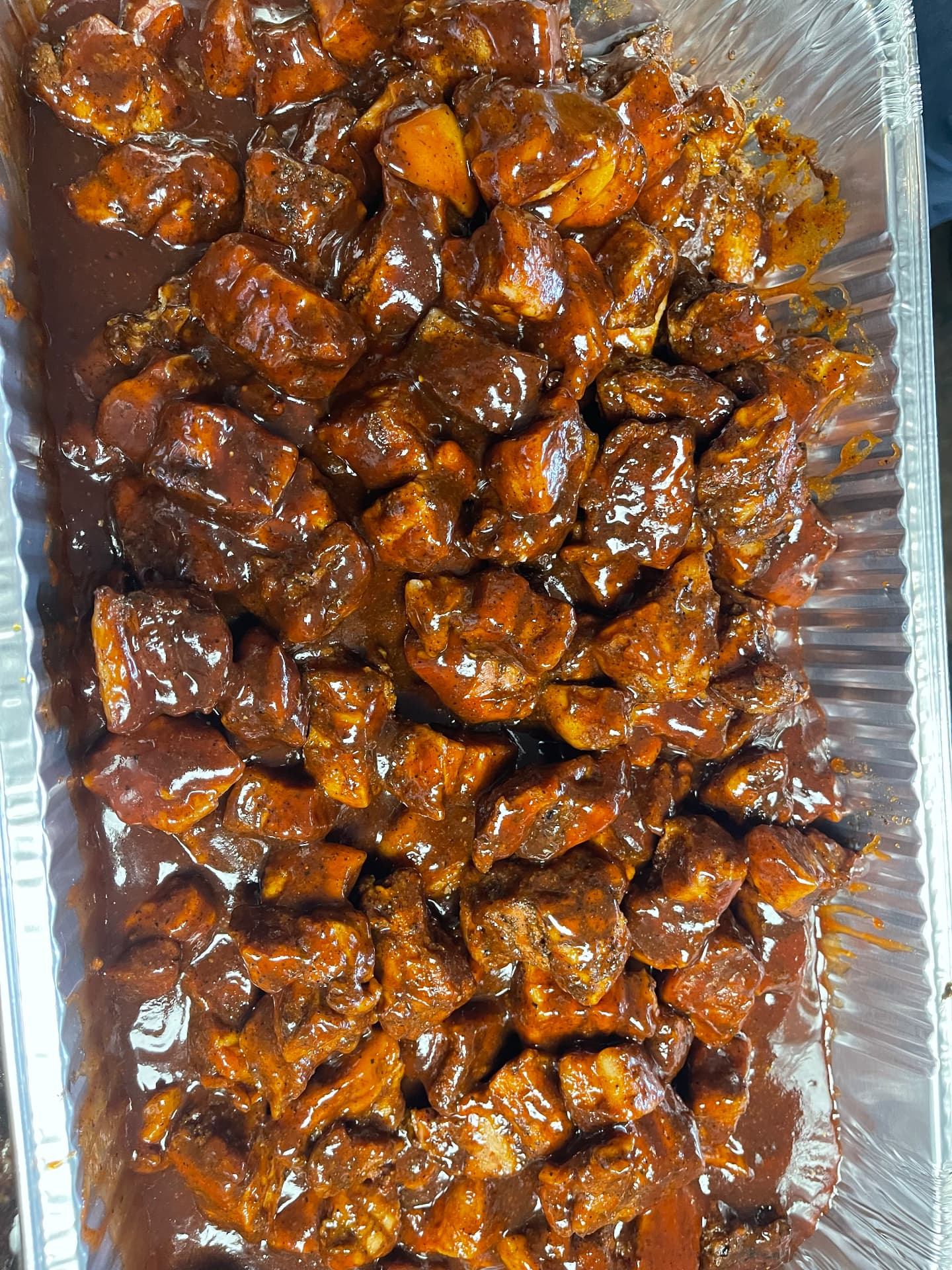 Glazed pork belly burnt ends