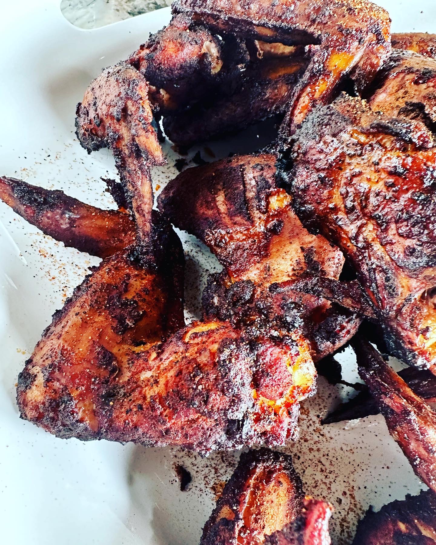 Whole jumbo wings fresh from the smoker