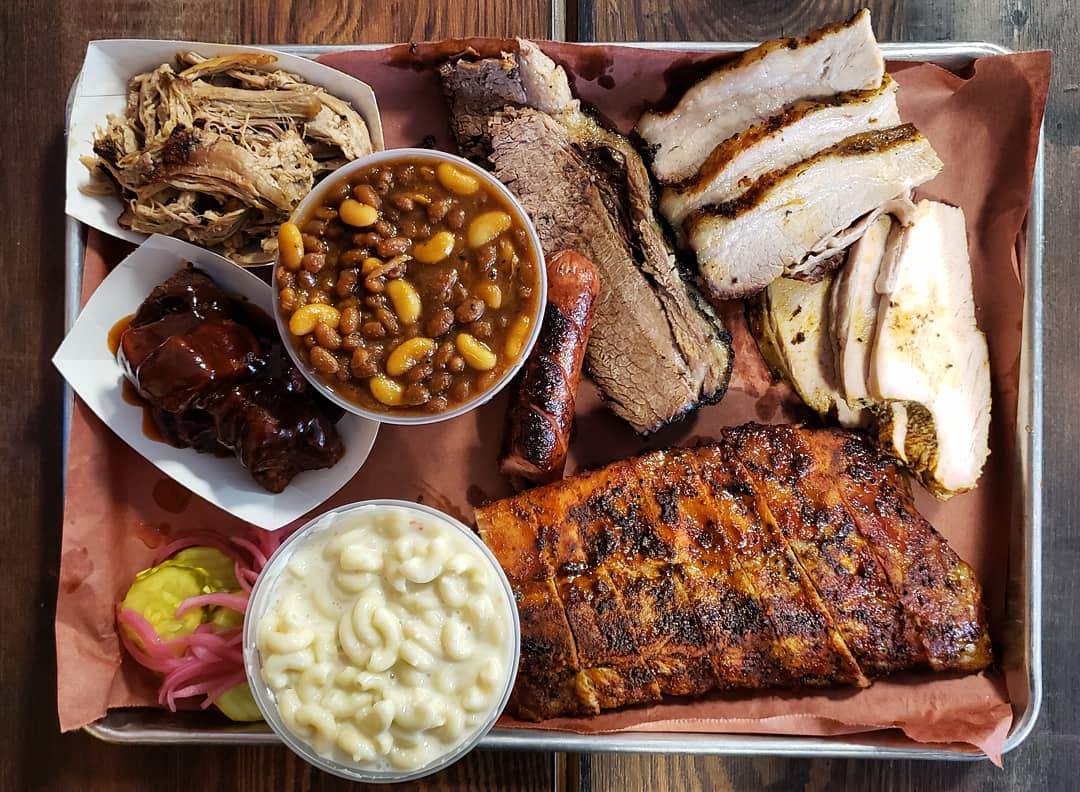 Big Rig's family platter with smoked meats and scratch-made sides